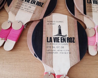 Set of wooden beach rackets, beach tennis, customizable