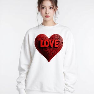 Valentine&#39;s Day Unisex Sweatshirt, Gift for Him or Her, Crewneck Jumper, Love Sweater, Heart Print Top