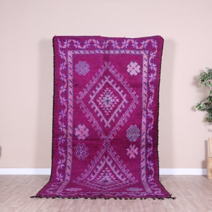 ヴィンテージ パープル ブジャード ラグ、本物のモロッコ ラグ 4 x 9