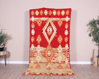 Vintage Moroccan Rug, Red Boujaad Rug 4x9 ft