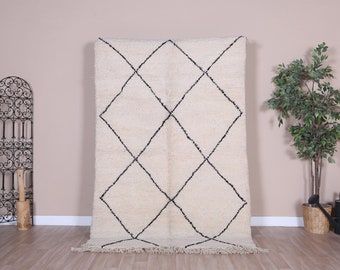 Authentiek Beni Ourain-tapijt 4x7 ft, wit Marokkaans tapijt