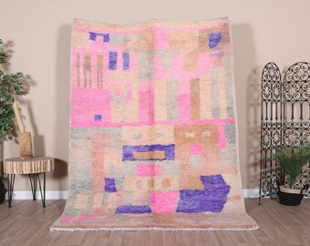 Pink Moroccan Rug, Soft Boujaad Rug, 5x8 ft