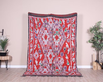 Vintage Moroccan Rug, Red Boujaad Rug 6x9 ft