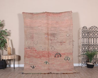 Vintage Pink Boujaad Rug, Authentic Moroccan Rug 5x8 ft