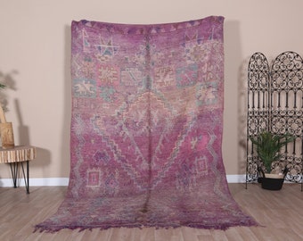 Vintage Purple Boujaad Rug, Authentic Moroccan Rug 5x9 ft