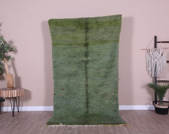 Vintage Green Boujaad Rug, Monotone Moroccan Rug, 4x8 ft