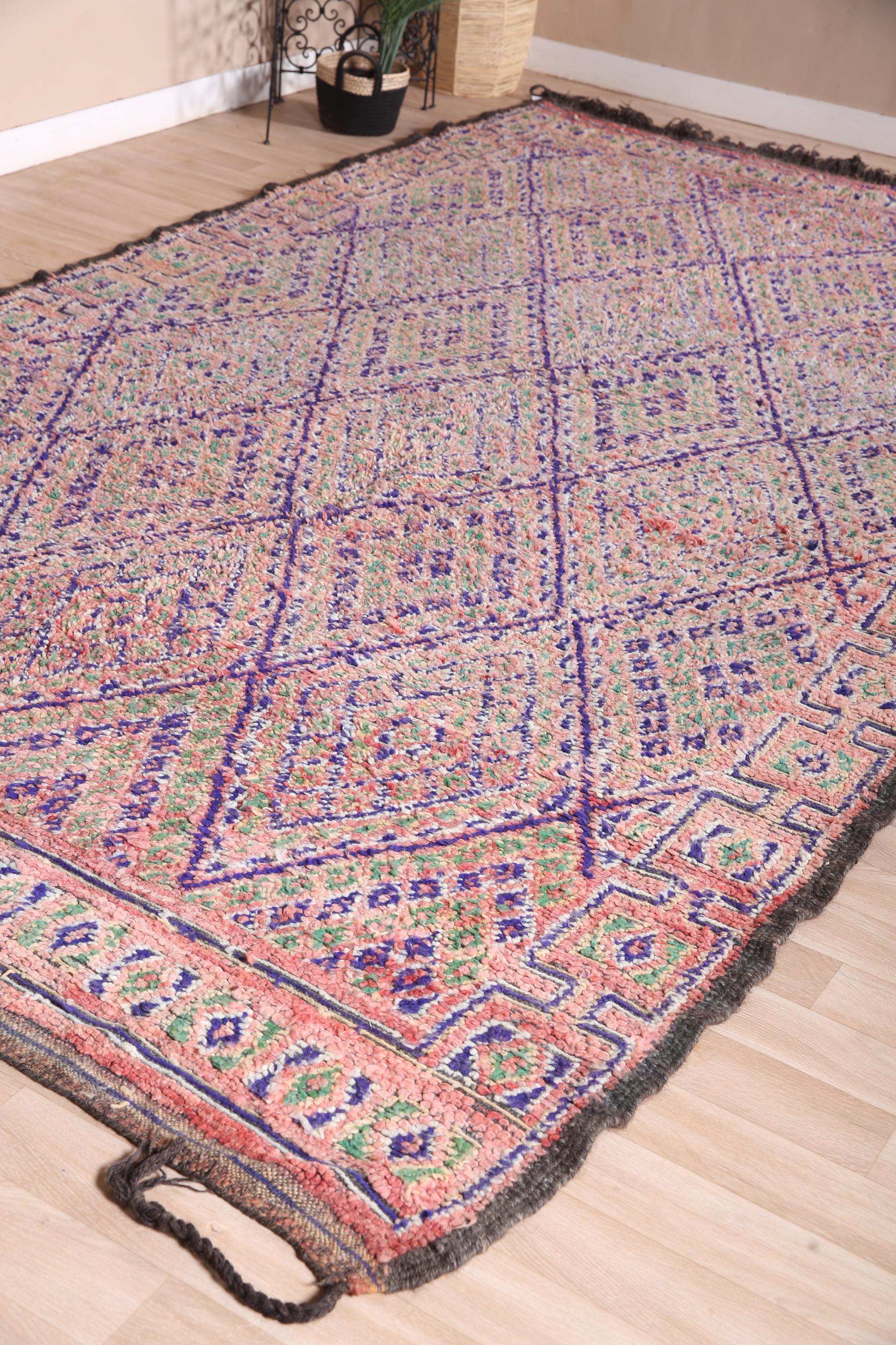 モロッコ　ラグ　ヴィンテージ　パープル ヴィンテージ モロッコ ラグ、パープル ブジャード ラグ 7 x 13