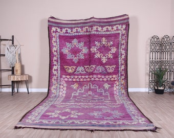 モロッコ　ラグ　ヴィンテージ　パープル ヴィンテージ モロッコ ラグ、パープル ブジャード ラグ 6 x 13
