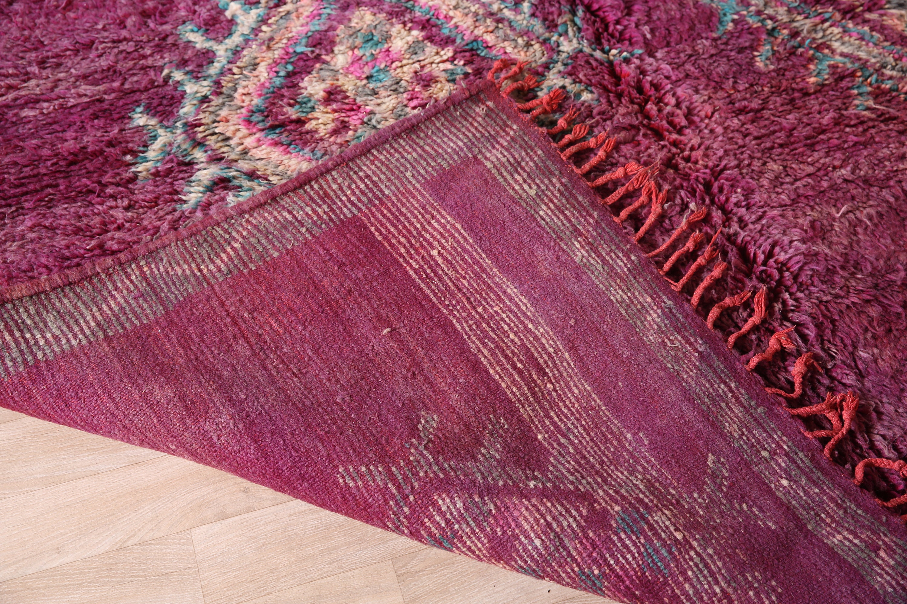 モロッコ　ラグ　ヴィンテージ　パープル ヴィンテージ モロッコ ラグ、パープル ブジャード ラグ 7 x 13