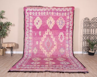 モロッコ　ラグ　ヴィンテージ　パープル ヴィンテージ モロッコ ラグ、パープル ブジャード ラグ、6 x 11