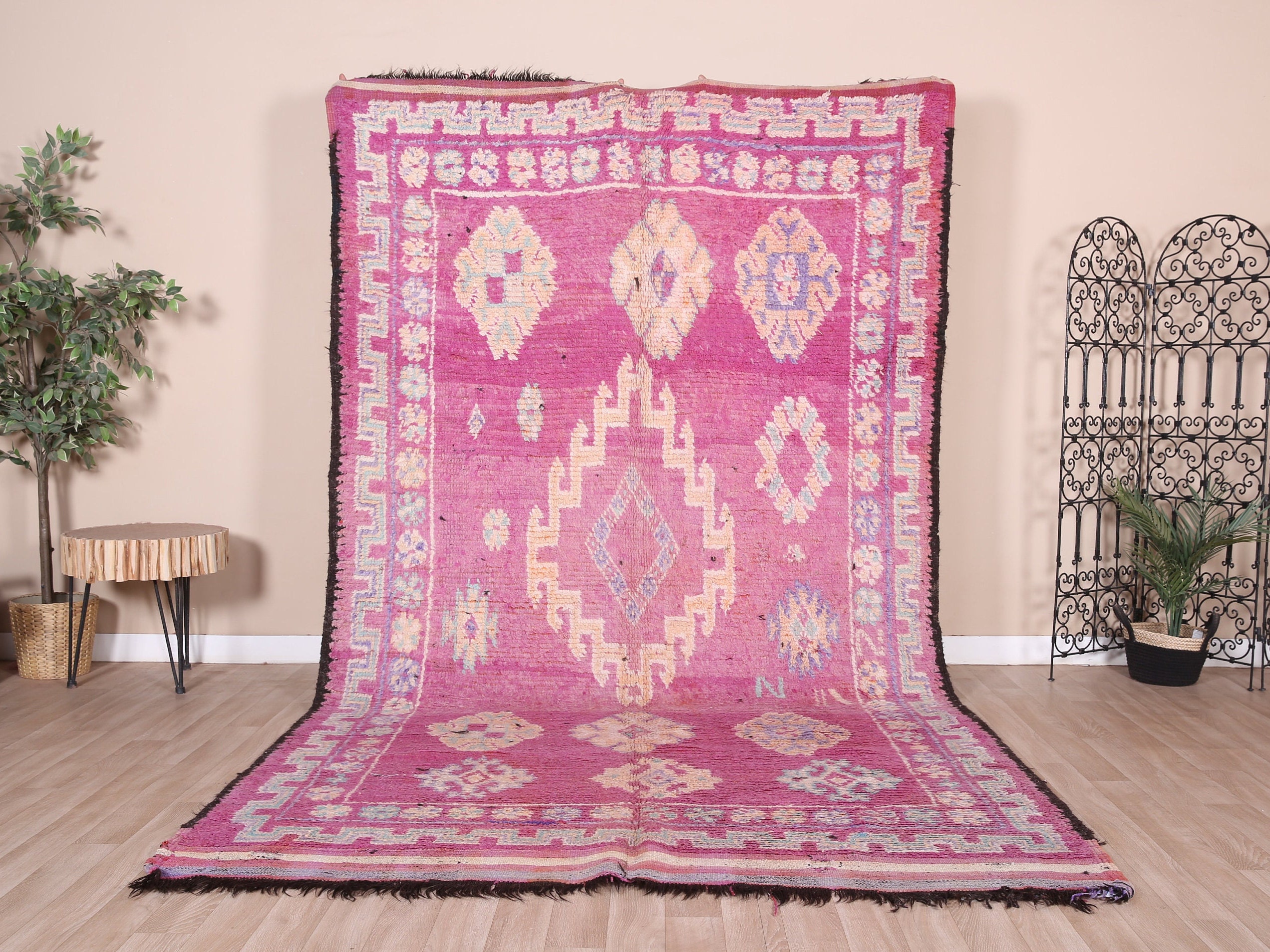 ヴィンテージ モロッコ ラグ、パープル ブジャード ラグ、6 x 11