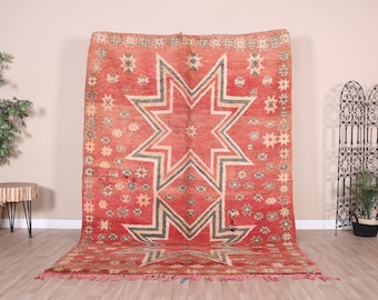 Vintage Moroccan Rug, Red Boujaad Rug 6x9 ft