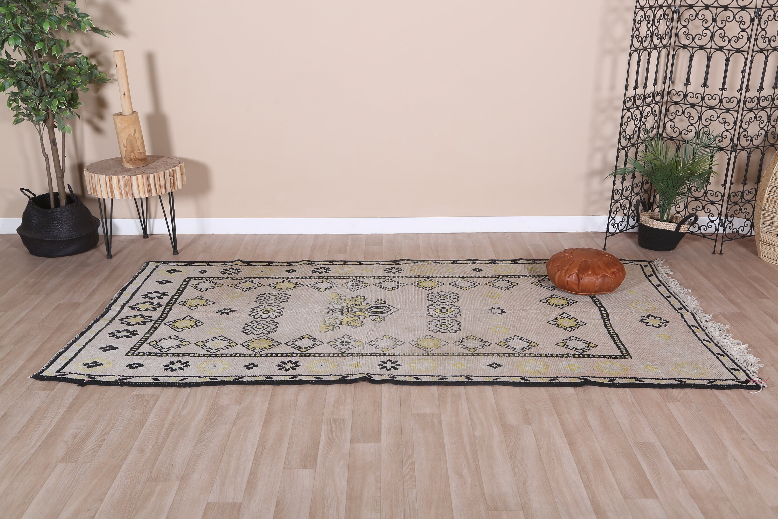 ヴィンテージ パープル ブジャード ラグ、本物のモロッコ ラグ 4 x 9