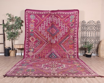 ヴィンテージ モロッコ ラグ、パープル ブジャード ラグ 7 x 13