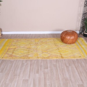 Vintage Moroccan Rug, Yellow Boujaad Rug 4x9 ft image 2