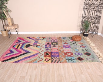 ヴィンテージ パープル ブジャード ラグ、本物のモロッコ ラグ 6 x 9