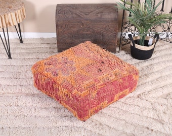 Vintage Moroccan Pouf Cover, Moroccan Kilim Pouf, Moroccan Floor cushion