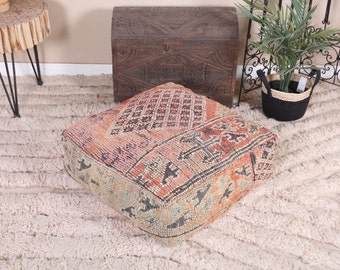 Vintage Moroccan Pouf Cover, Beni Mguild Pouf, Moroccan Floor cushion