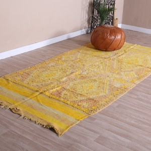 Vintage Moroccan Rug, Yellow Boujaad Rug 4x9 ft image 3