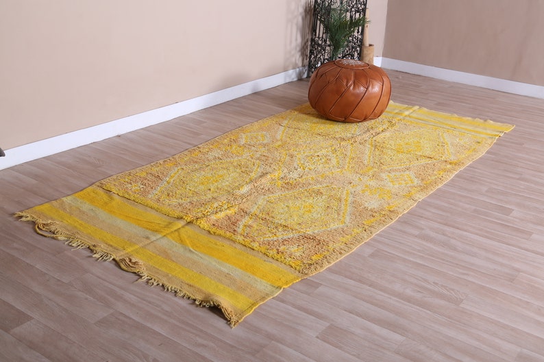 Vintage Moroccan Rug, Yellow Boujaad Rug 4x9 ft image 3