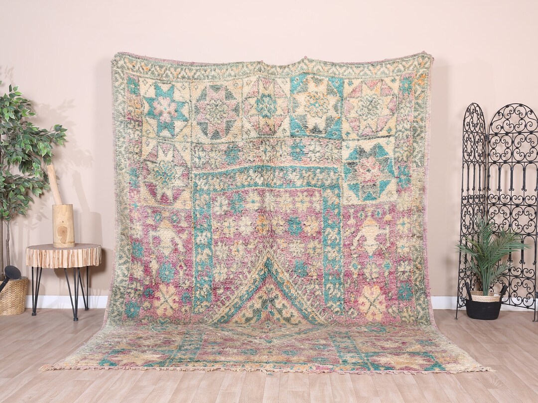 ヴィンテージ パープル ブジャード ラグ、特大モロッコ ラグ、7 x 9