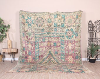 ヴィンテージ パープル ブジャード ラグ、特大モロッコ ラグ、7 x 9