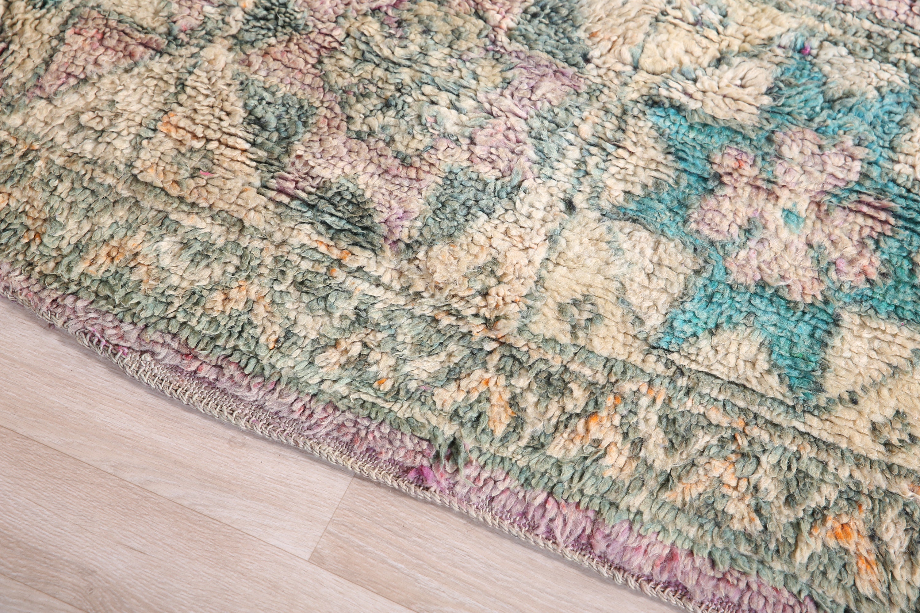 ヴィンテージ パープル ブジャード ラグ、特大モロッコ ラグ、7 x 9