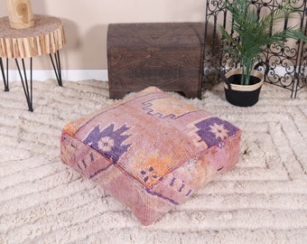 Vintage Moroccan Pouf Cover, Moroccan Kilim Pouf, Moroccan Floor cushion