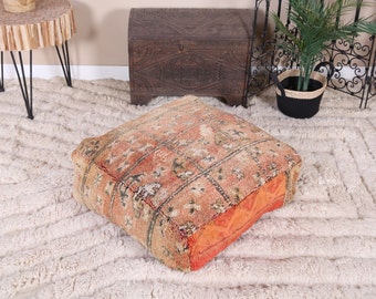 Vintage Moroccan Pouf Cover, Moroccan Kilim Pouf, Moroccan Floor cushion