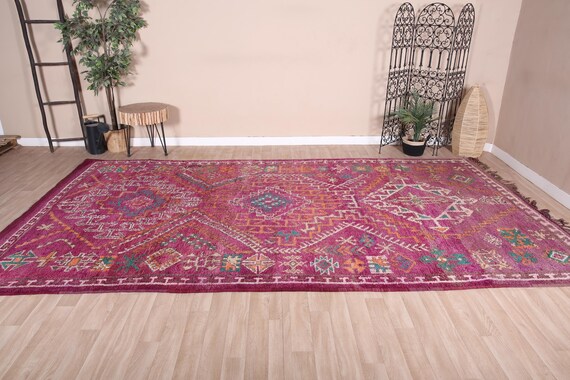 モロッコ　ラグ　ヴィンテージ　パープル ヴィンテージ モロッコ ラグ、パープル ブジャード ラグ 7 x 13