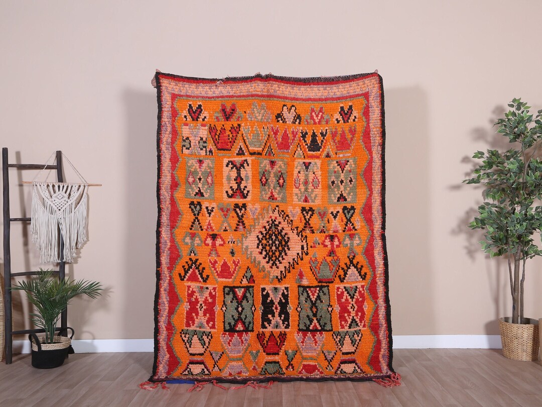Vintage Boujaad Rug, Orange Moroccan Rug 5x7 Ft Etsy