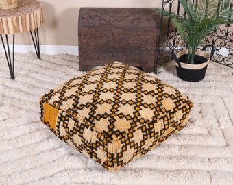 Vintage Moroccan Pouf Cover, Moroccan Kilim Pouf, Moroccan Floor cushion