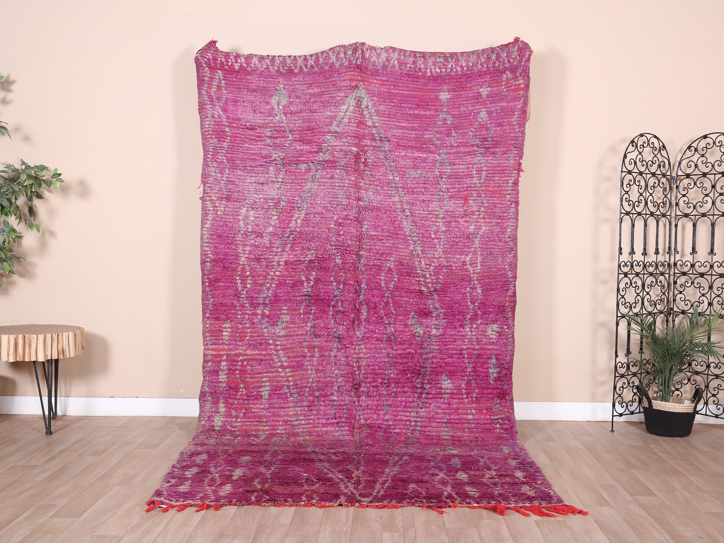 モロッコ　ラグ　ヴィンテージ　パープル ヴィンテージ モロッコ ラグ、パープル ブジャード ラグ 5 x 12