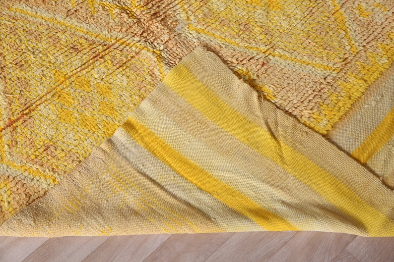 Vintage Moroccan Rug, Yellow Boujaad Rug 4x9 ft image 8