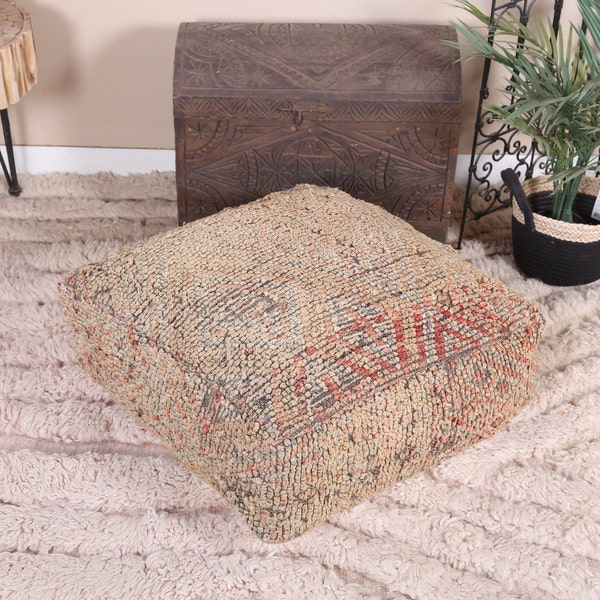 Vintage Moroccan Pouf Cover, Moroccan Kilim Pouf, Moroccan Floor cushion