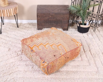 Vintage Moroccan Pouf Cover, Moroccan Kilim Pouf, Moroccan Floor cushion