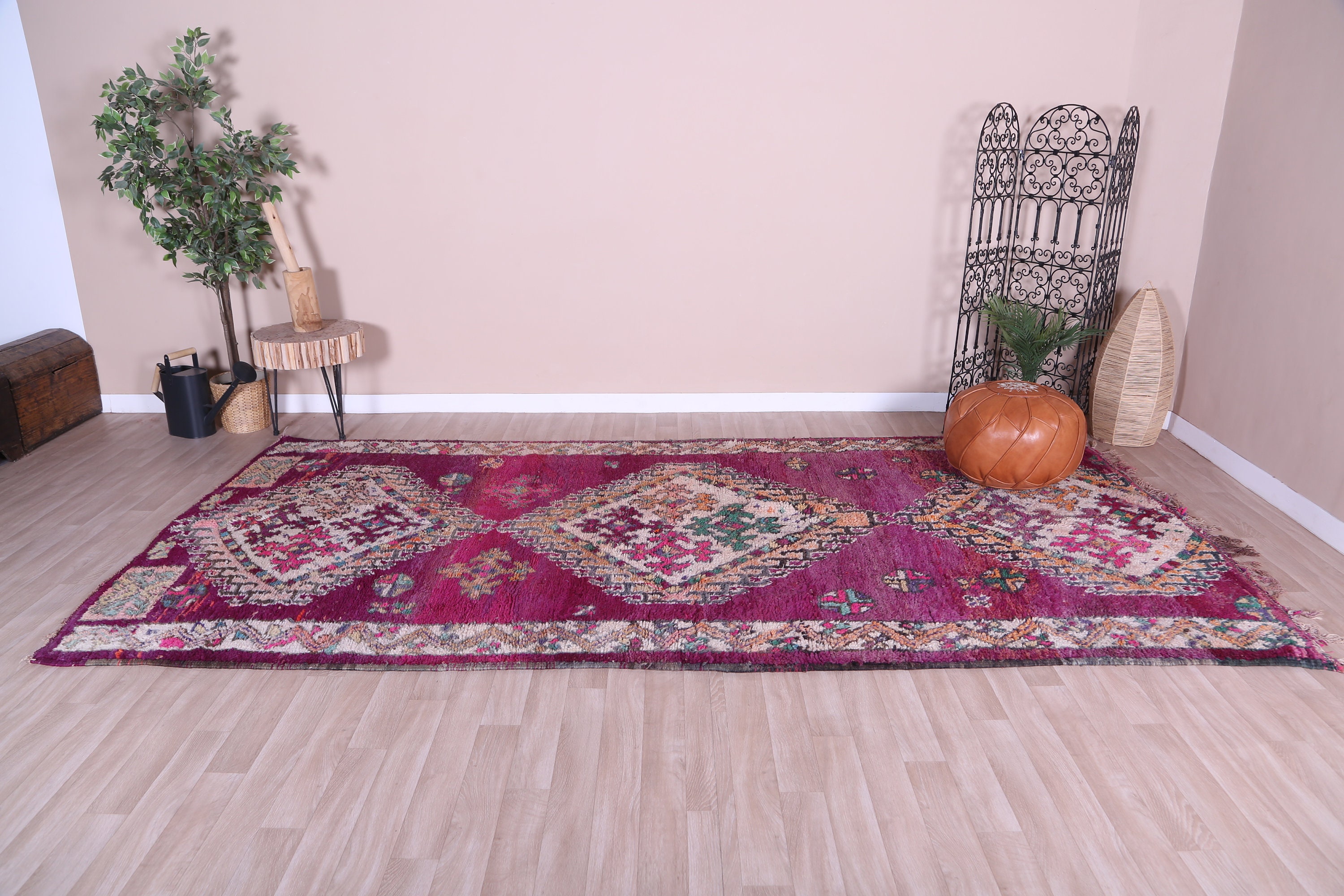 ヴィンテージ モロッコ ラグ、特大 パープル ブジャード ラグ 6 x 12