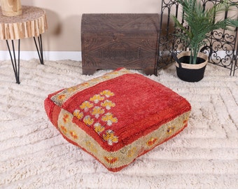 Vintage Moroccan Pouf Cover, Moroccan Kilim Pouf, Moroccan Floor cushion