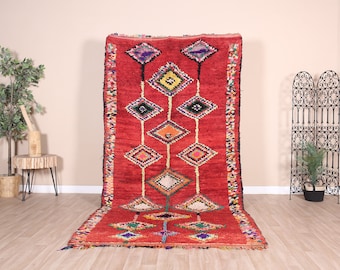 Vintage Moroccan Rug, Red Boujaad Rug 5x10 ft