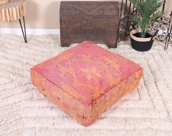 Vintage Moroccan Pouf Cover, Moroccan Kilim Pouf, Moroccan Floor cushion