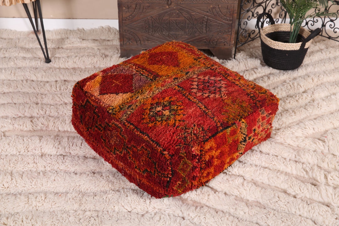 ヴィンテージ モロッコ プーフ カバー、モロッコ キリム プーフ