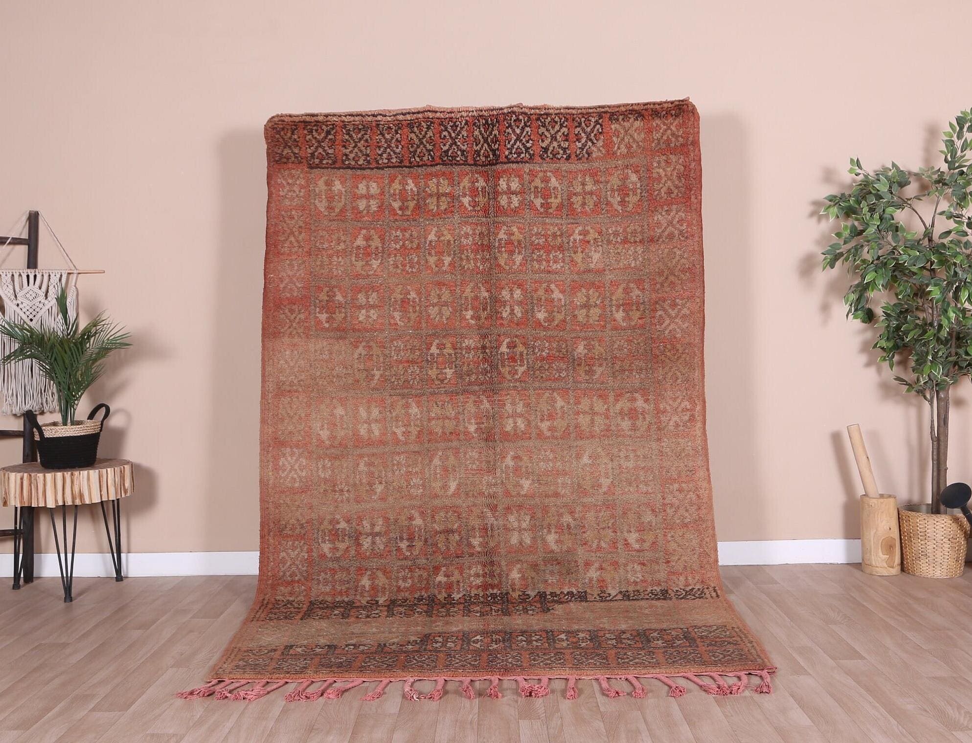 Vintage Moroccan Rug Brown Boujad 5x9 Ft