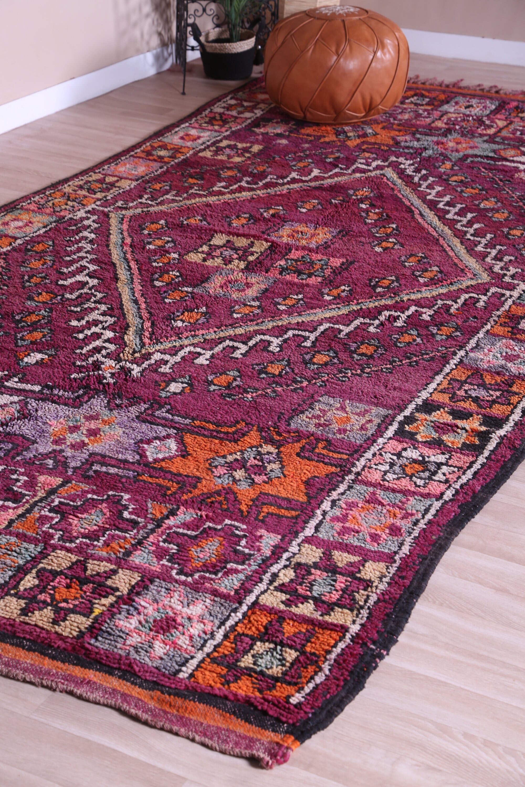 ヴィンテージ モロッコ ラグ、特大 パープル ブジャード ラグ 6 x 13