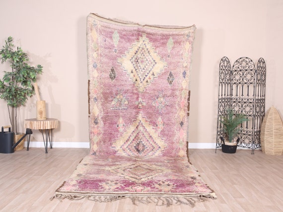 モロッコ　ラグ　ヴィンテージ　パープル ヴィンテージ モロッコ ラグ、パープル ブジャード ラグ 5 x 12