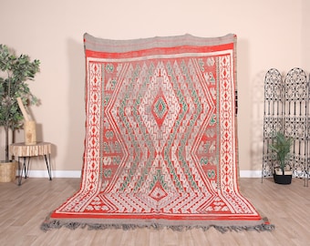 Vintage Moroccan Rug, Red Boujaad Rug 6x9 ft