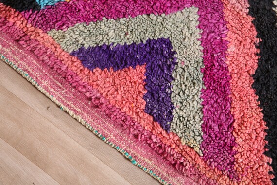 ヴィンテージ パープル ブジャード ラグ、本物のモロッコ ラグ 6 x 9