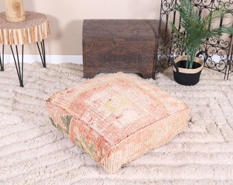 Vintage Moroccan Pouf Cover, Moroccan Kilim Pouf, Moroccan Floor cushion