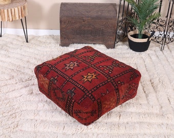 Vintage Moroccan Pouf Cover, Moroccan Kilim Pouf, Moroccan Floor cushion