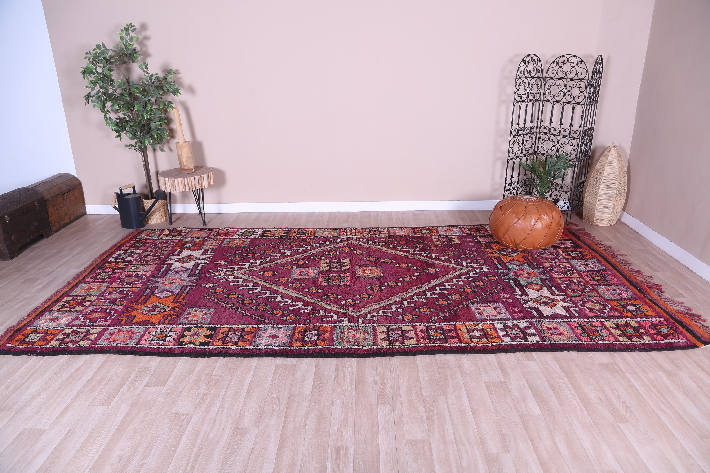 ヴィンテージ モロッコ ラグ、特大 パープル ブジャード ラグ 6 x 13