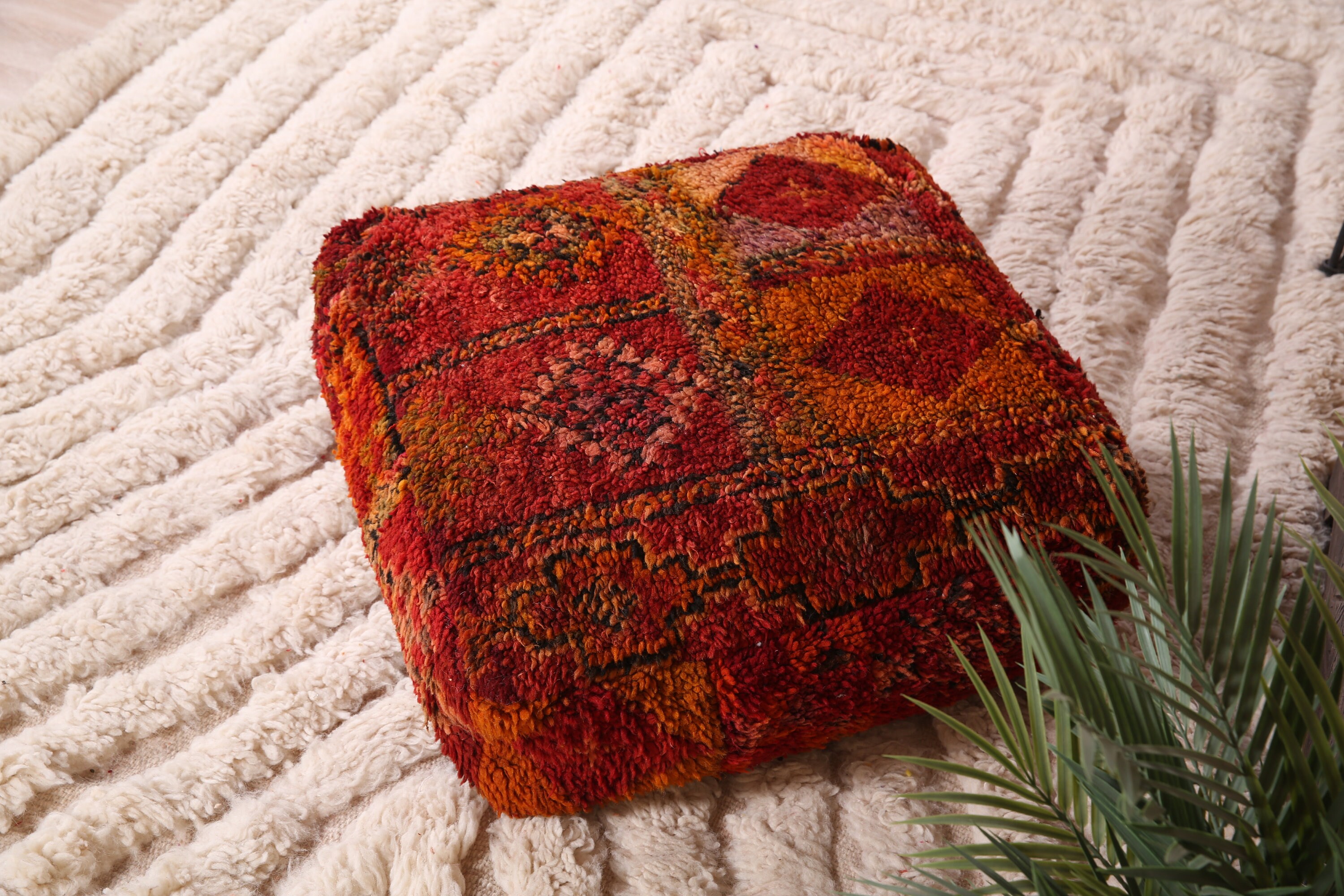 ヴィンテージ モロッコ プーフ カバー、モロッコ キリム プーフ